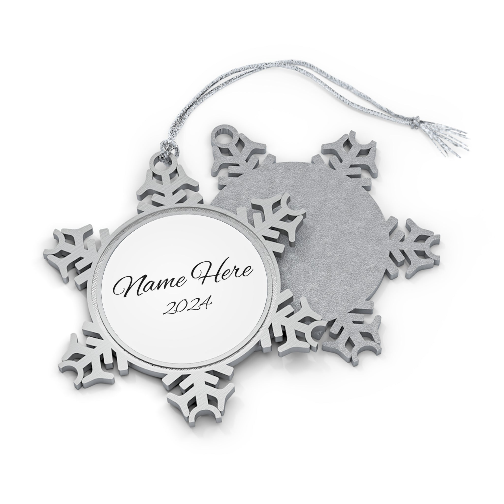 Custom Cursive Style Name 2024 Snowflake Christmas Ornament