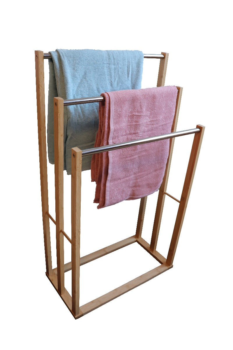 Bamboo Towel Bar Metal Holder Rack 3-Tier Freestanding for Bathroom and Bedroom - Delldesign Living - Furniture > Bathroom - free-shipping