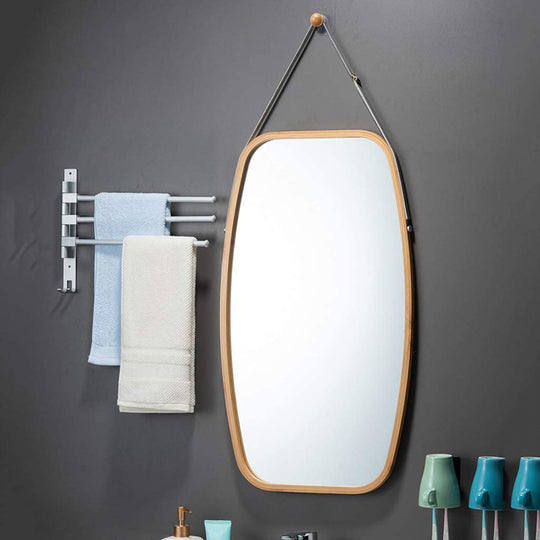 Hanging Full Length Wall Mirror - Solid Bamboo Frame and Adjustable Leather Strap for Bathroom and Bedroom - Delldesign Living - Health & Beauty > Makeup Mirrors - free-shipping