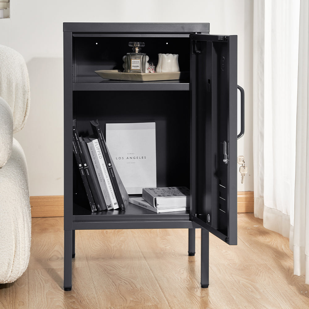 ArtissIn Metal Locker Storage Shelf Filing Cabinet Cupboard Bedside Table Black - Delldesign Living - Furniture > Bedroom - free-shipping