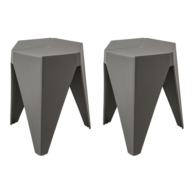 ArtissIn Set of 2 Puzzle Stool Plastic Stacking Stools Chair Outdoor Indoor Grey - Delldesign Living - Furniture > Bar Stools & Chairs - free-shipping