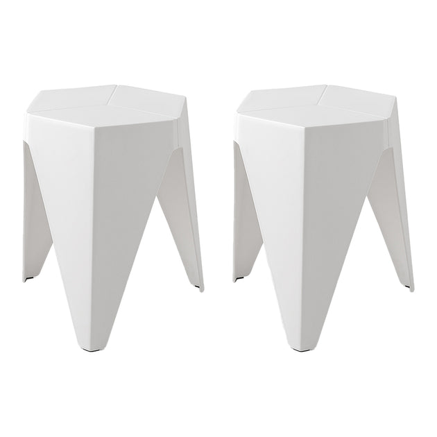 ArtissIn Set of 2 Puzzle Stool Plastic Stacking Stools Chair Outdoor Indoor White - Delldesign Living - Furniture > Bar Stools & Chairs - free-shipping, hamptons