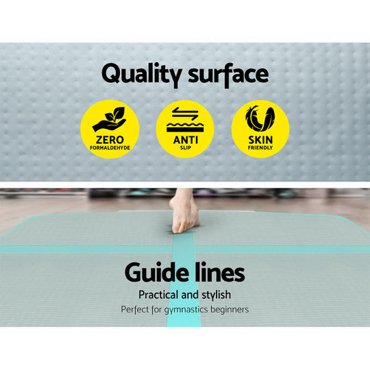 Everfit 3m x 1m Air Track Mat Gymnastic Tumbling Mint Green and Grey - Delldesign Living - Sports & Fitness > Fitness Accessories - free-shipping