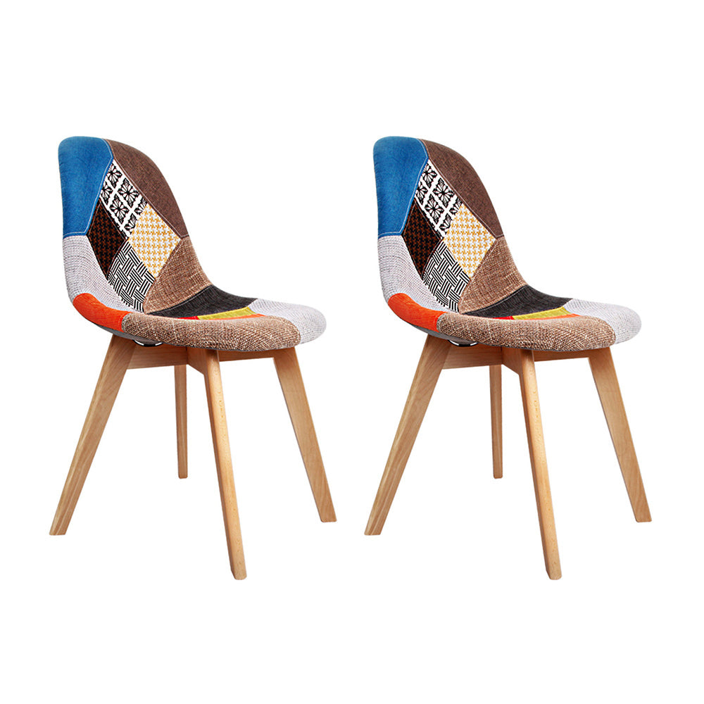 Artiss Set of 2 Retro Beech Fabric Dining Chair - Multi Colour - Delldesign Living - Furniture > Dining - free-shipping