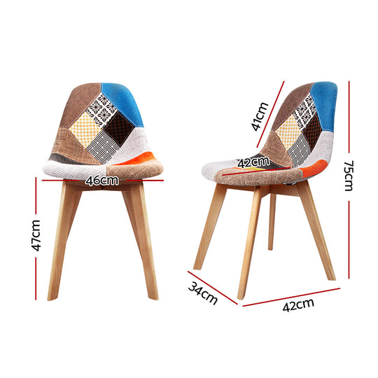 Artiss Set of 2 Retro Beech Fabric Dining Chair - Multi Colour - Delldesign Living - Furniture > Dining - free-shipping