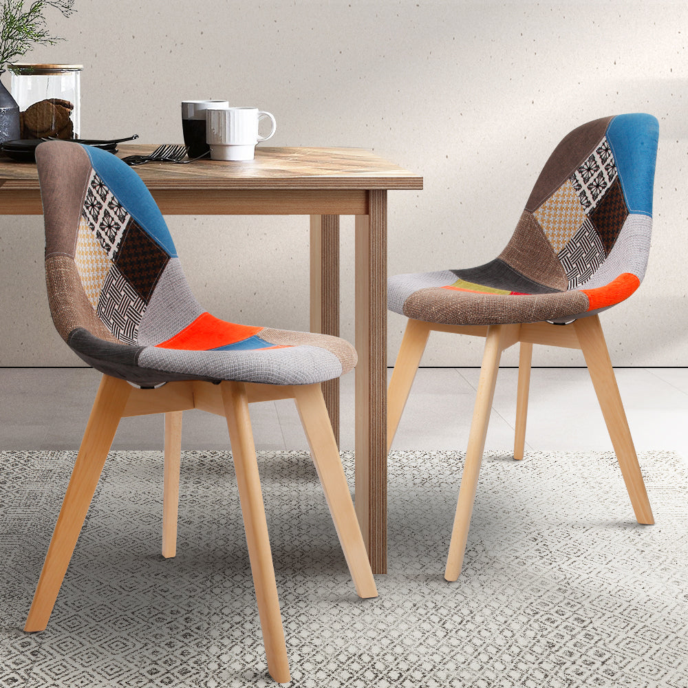 Artiss Set of 2 Retro Beech Fabric Dining Chair - Multi Colour - Delldesign Living - Furniture > Dining - free-shipping