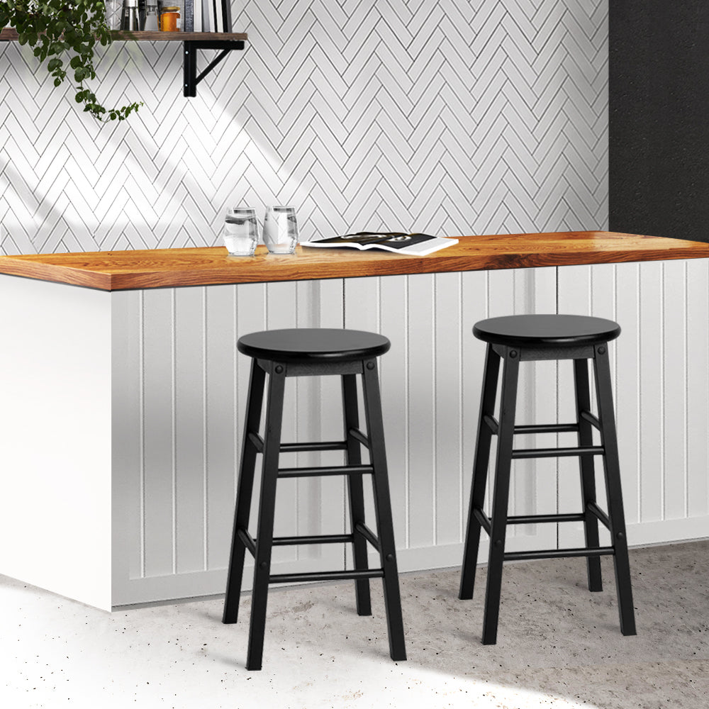 Artiss Set of 2 Beech Wood Backless Bar Stools - Black - Delldesign Living - Furniture > Bar Stools & Chairs - free-shipping