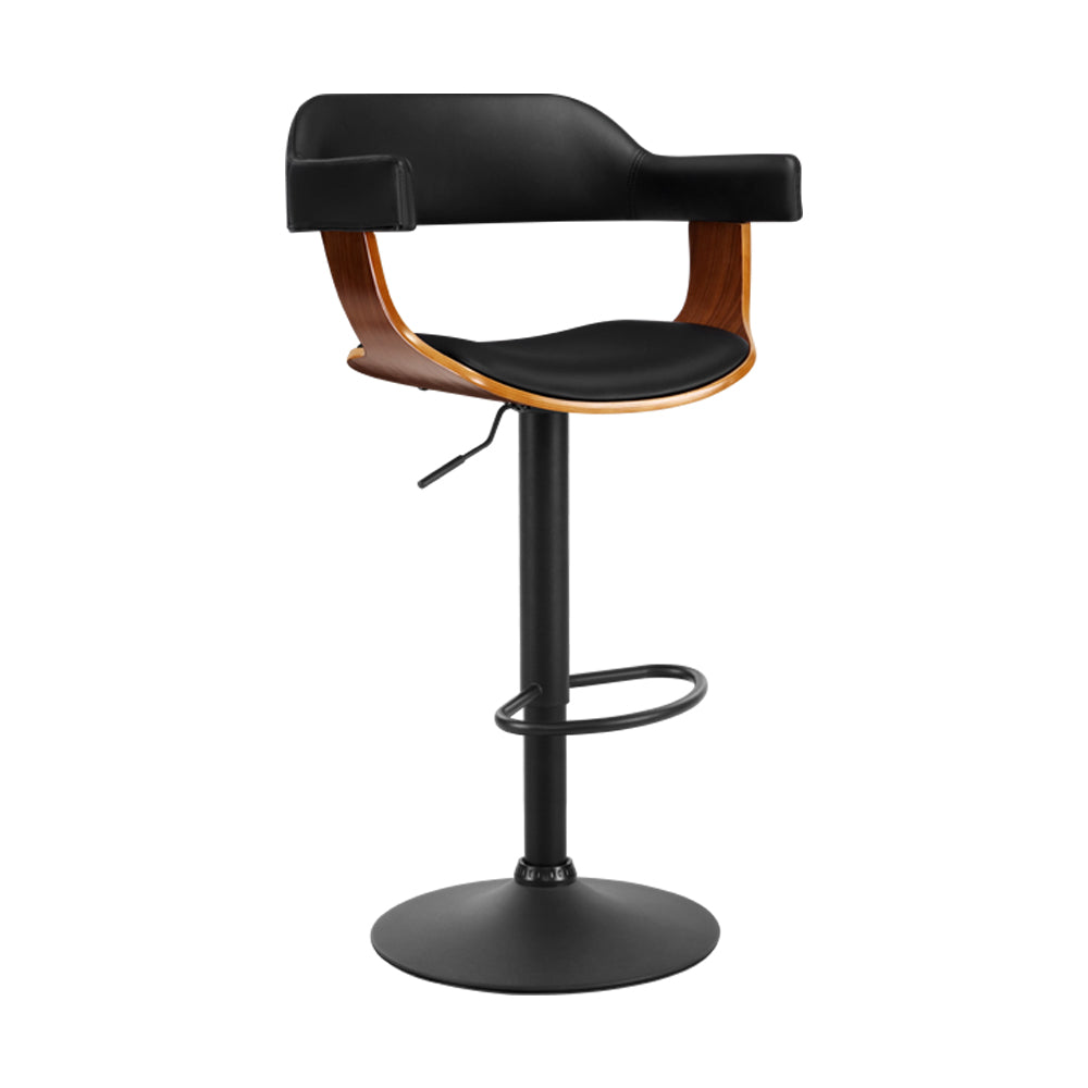 Artiss Bar Stool Curved Gas Lift PU Leather - Black and Wood - Delldesign Living - Furniture > Bar Stools & Chairs - free-shipping