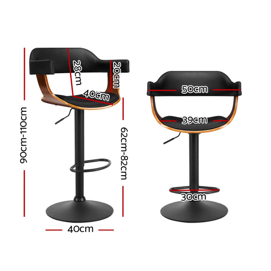 Artiss Bar Stool Curved Gas Lift PU Leather - Black and Wood - Delldesign Living - Furniture > Bar Stools & Chairs - free-shipping