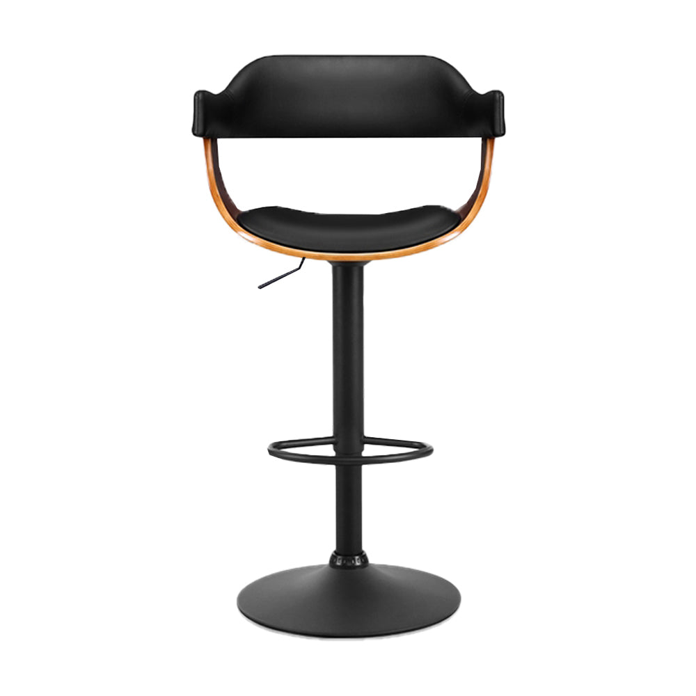 Artiss Bar Stool Curved Gas Lift PU Leather - Black and Wood - Delldesign Living - Furniture > Bar Stools & Chairs - free-shipping