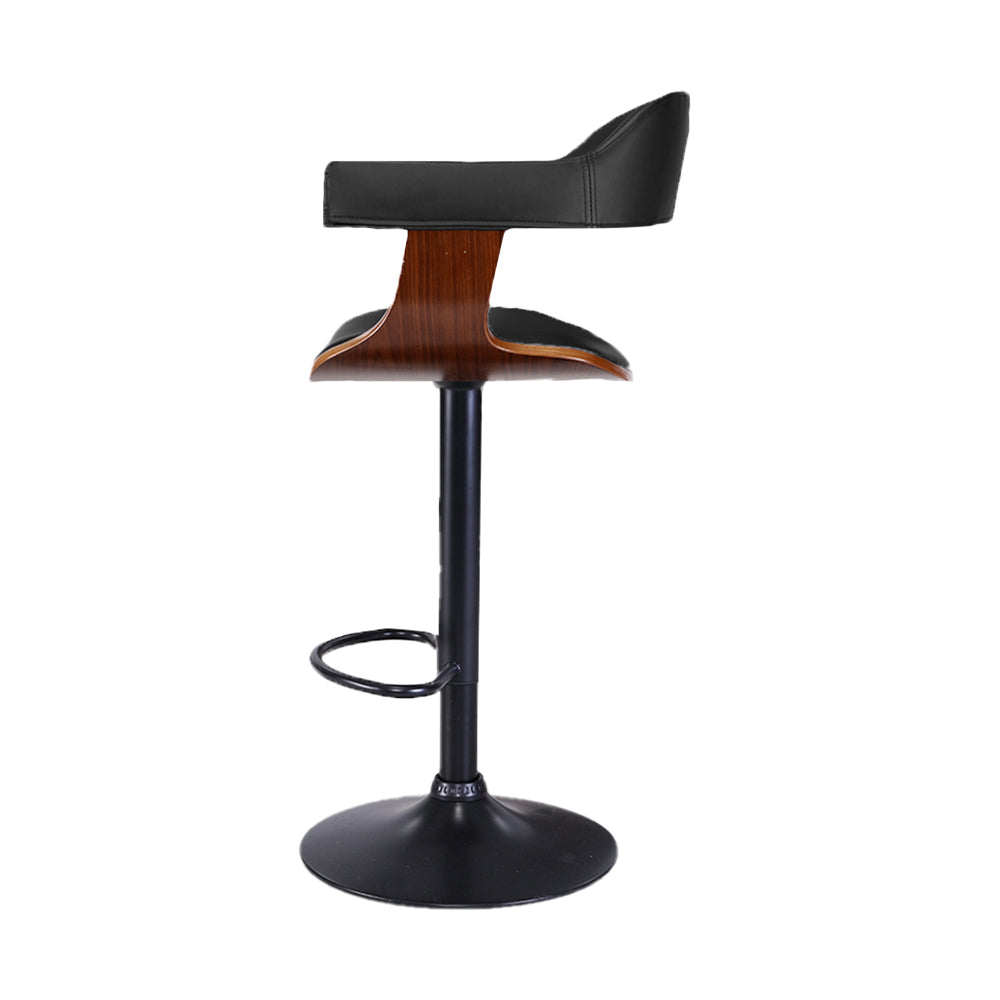 Artiss Bar Stool Curved Gas Lift PU Leather - Black and Wood - Delldesign Living - Furniture > Bar Stools & Chairs - free-shipping