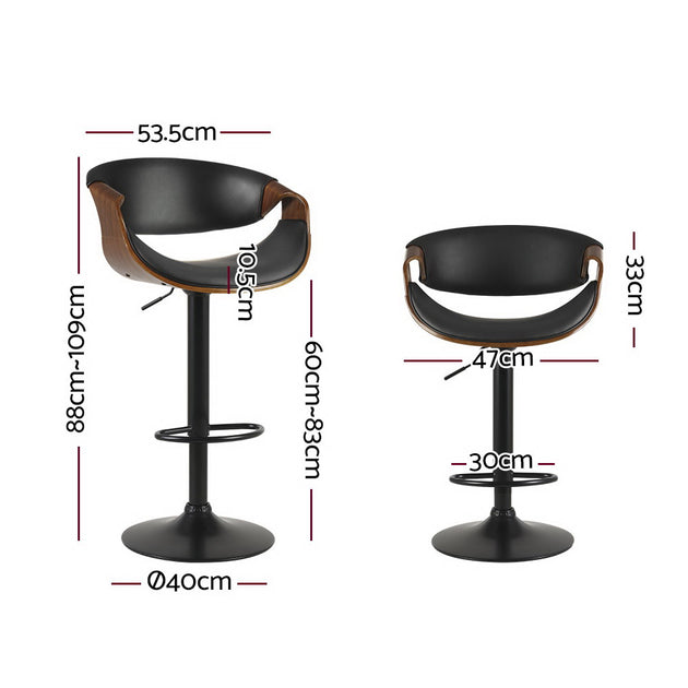 Artiss Bar Stools Swivel Chair Kitchen Gas Lift Wooden Bar Stool Leather Black - Delldesign Living - Furniture > Bar Stools & Chairs - free-shipping