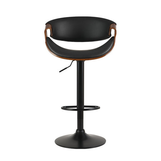 Artiss Bar Stools Swivel Chair Kitchen Gas Lift Wooden Bar Stool Leather Black - Delldesign Living - Furniture > Bar Stools & Chairs - free-shipping