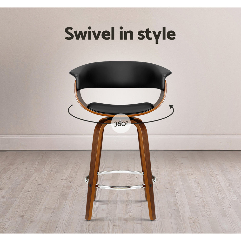 Artiss Swivel PU Leather Bar Stool - Wood and Black - Delldesign Living - Furniture > Bar Stools & Chairs - free-shipping