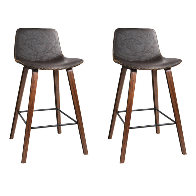 Artiss Set of 2 PU Leather Bar Stools Square Footrest - Wood and Brown - Delldesign Living - Furniture > Bar Stools & Chairs - free-shipping