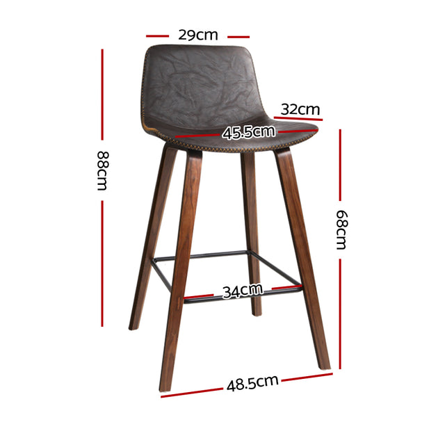 Artiss Set of 2 PU Leather Bar Stools Square Footrest - Wood and Brown - Delldesign Living - Furniture > Bar Stools & Chairs - free-shipping
