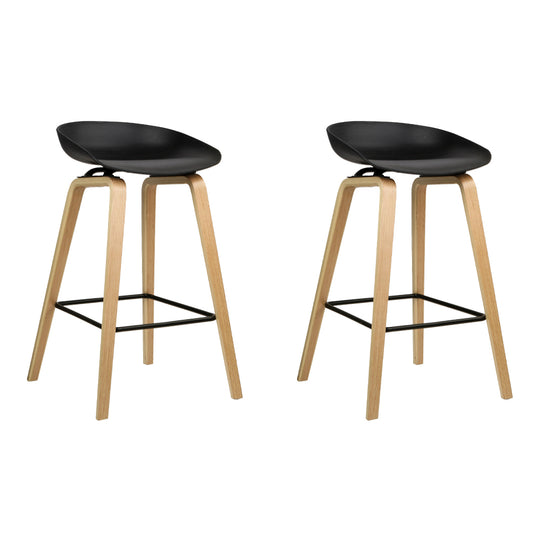 Artiss Set of 2 Wooden Square Footrest Bar Stools - Black - Delldesign Living - Furniture > Bar Stools & Chairs - free-shipping