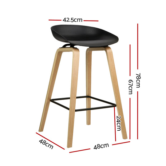 Artiss Set of 2 Wooden Square Footrest Bar Stools - Black - Delldesign Living - Furniture > Bar Stools & Chairs - free-shipping