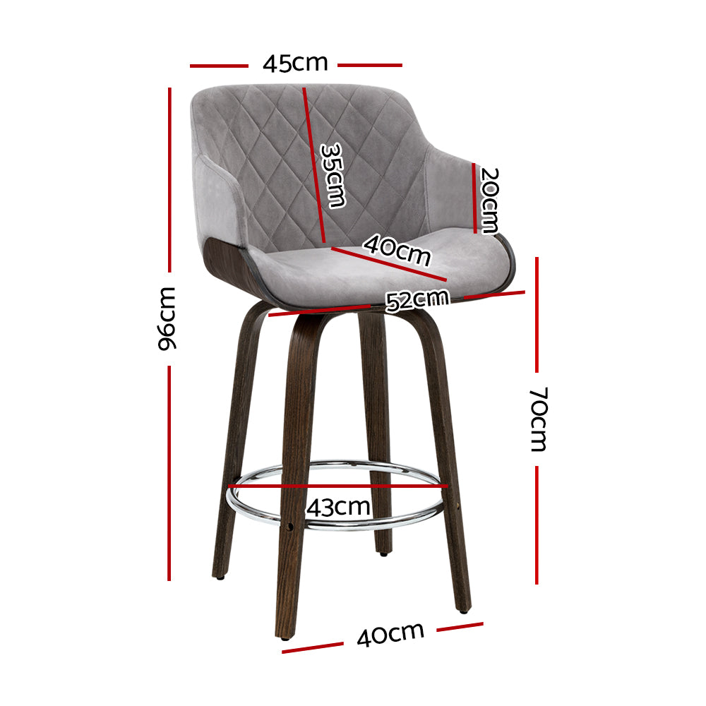 Artiss Velvet Bar Stool Swivel - Grey and Wood - Delldesign Living - Furniture > Bar Stools & Chairs - free-shipping