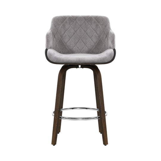 Artiss Velvet Bar Stool Swivel - Grey and Wood - Delldesign Living - Furniture > Bar Stools & Chairs - free-shipping