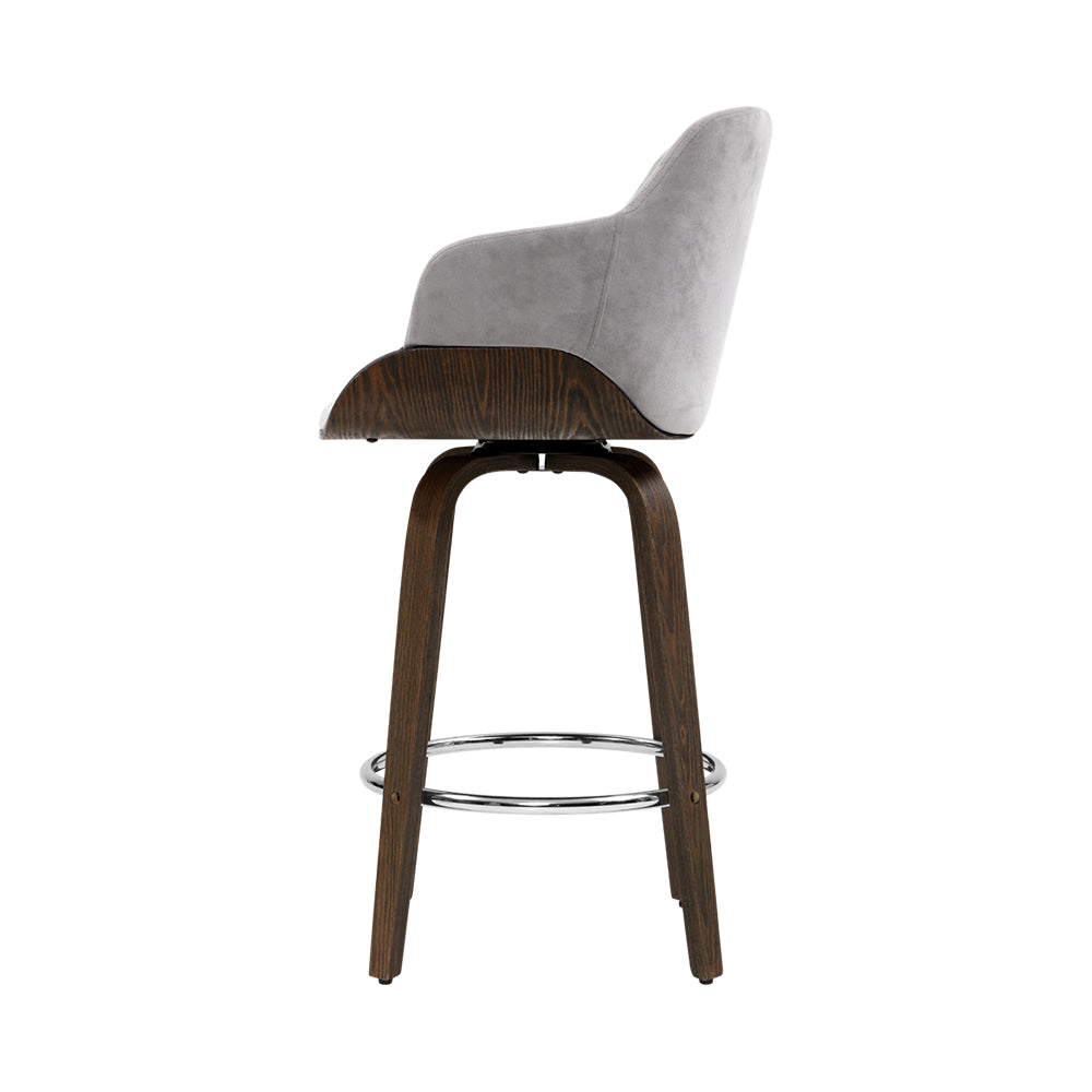 Artiss Velvet Bar Stool Swivel - Grey and Wood - Delldesign Living - Furniture > Bar Stools & Chairs - free-shipping