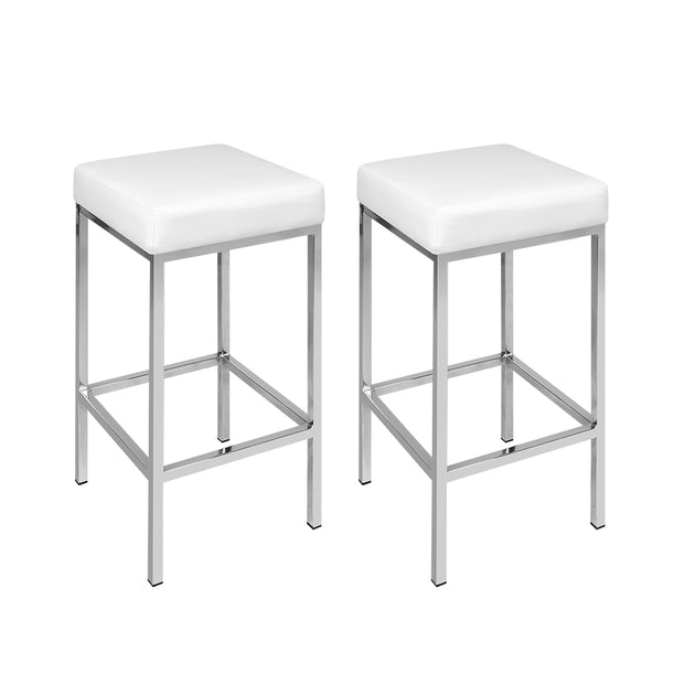 Artiss Set of 2 PU Leather Backless Bar Stools - White and Chrome - Delldesign Living - Furniture > Bar Stools & Chairs - free-shipping, hamptons