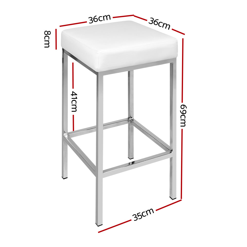 Artiss Set of 2 PU Leather Backless Bar Stools - White and Chrome - Delldesign Living - Furniture > Bar Stools & Chairs - free-shipping, hamptons