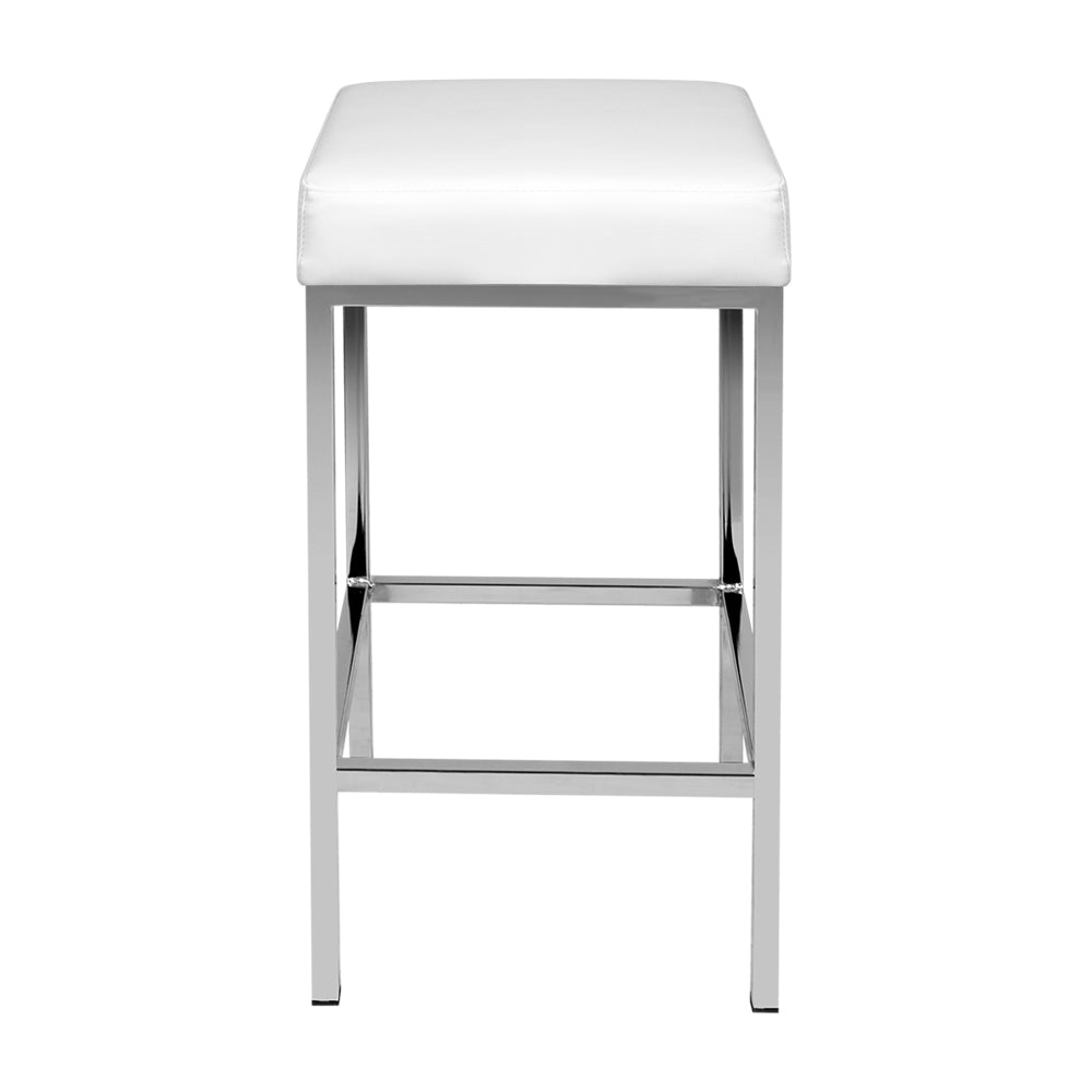 Artiss Set of 2 PU Leather Backless Bar Stools - White and Chrome - Delldesign Living - Furniture > Bar Stools & Chairs - free-shipping, hamptons