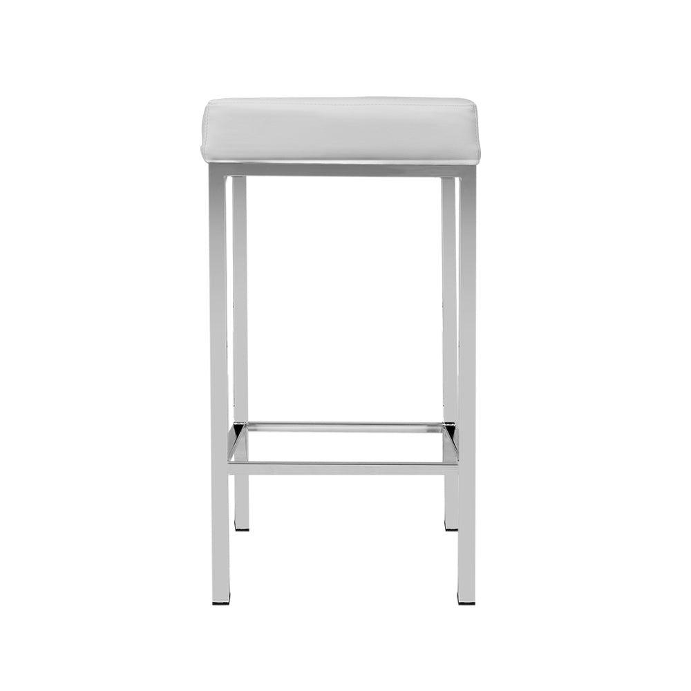 Artiss Set of 2 PU Leather Backless Bar Stools - White and Chrome - Delldesign Living - Furniture > Bar Stools & Chairs - free-shipping, hamptons