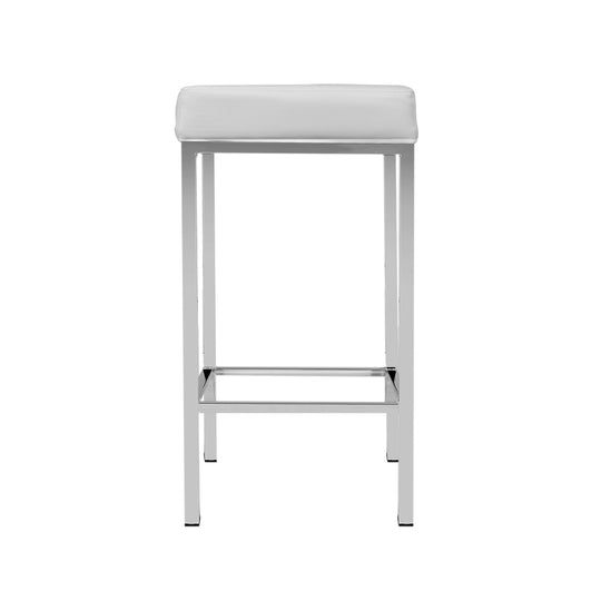 Artiss Set of 2 PU Leather Backless Bar Stools - White and Chrome - Delldesign Living - Furniture > Bar Stools & Chairs - free-shipping, hamptons