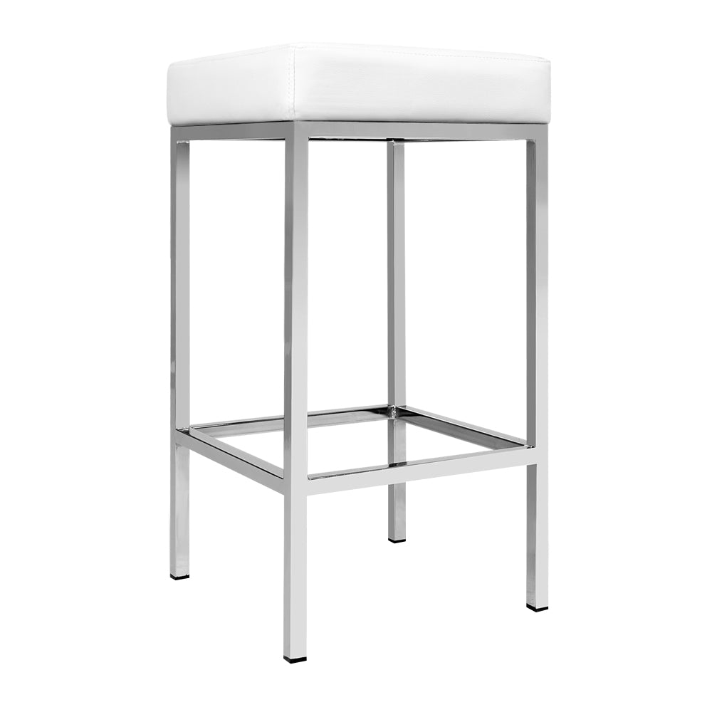 Artiss Set of 2 PU Leather Backless Bar Stools - White and Chrome - Delldesign Living - Furniture > Bar Stools & Chairs - free-shipping, hamptons