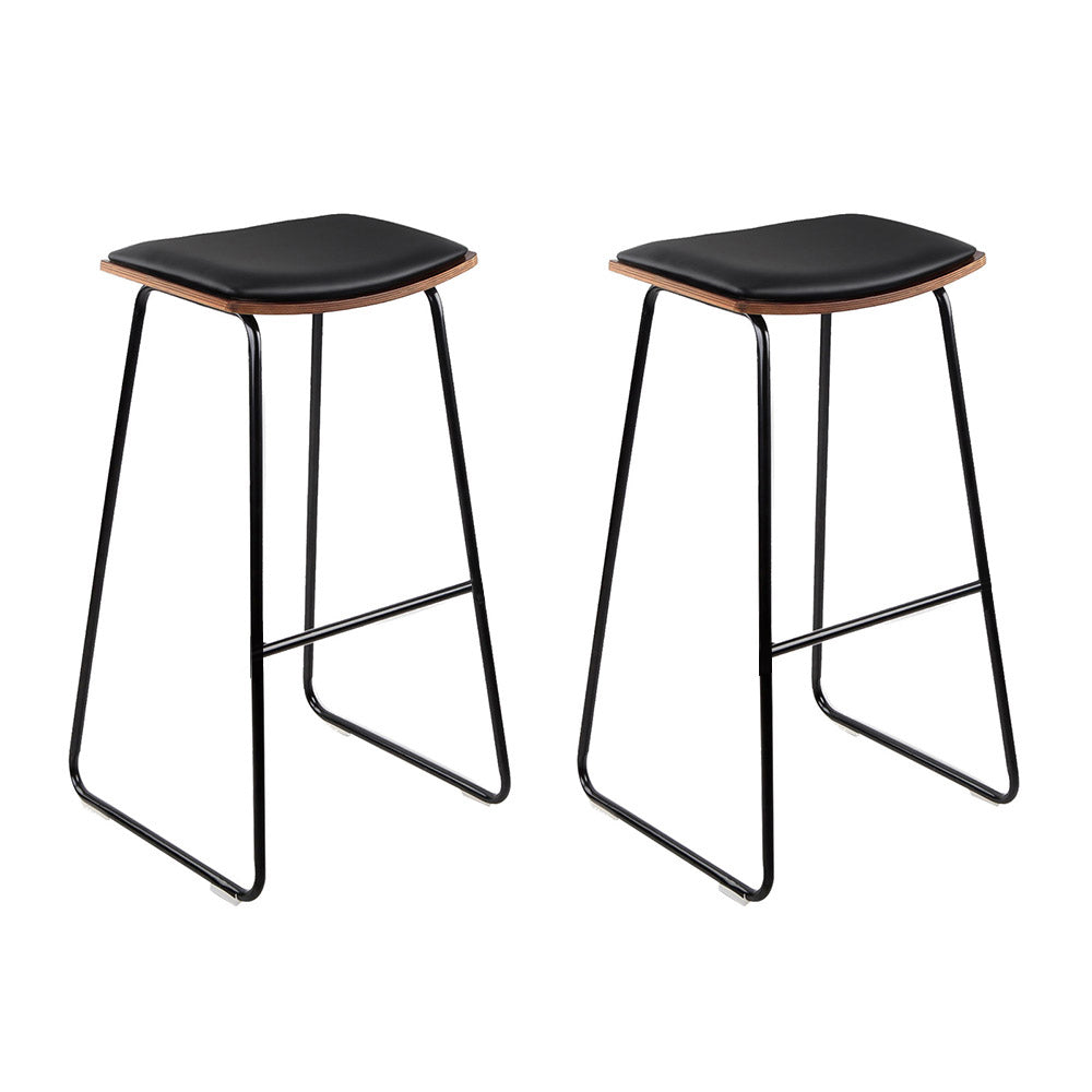 Artiss Set of 2 Backless PU Leather Bar Stools - Black and Wood - Delldesign Living - Furniture > Bar Stools & Chairs - free-shipping