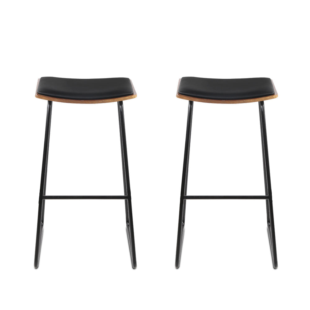 Artiss Set of 2 Backless PU Leather Bar Stools - Black and Wood - Delldesign Living - Furniture > Bar Stools & Chairs - free-shipping