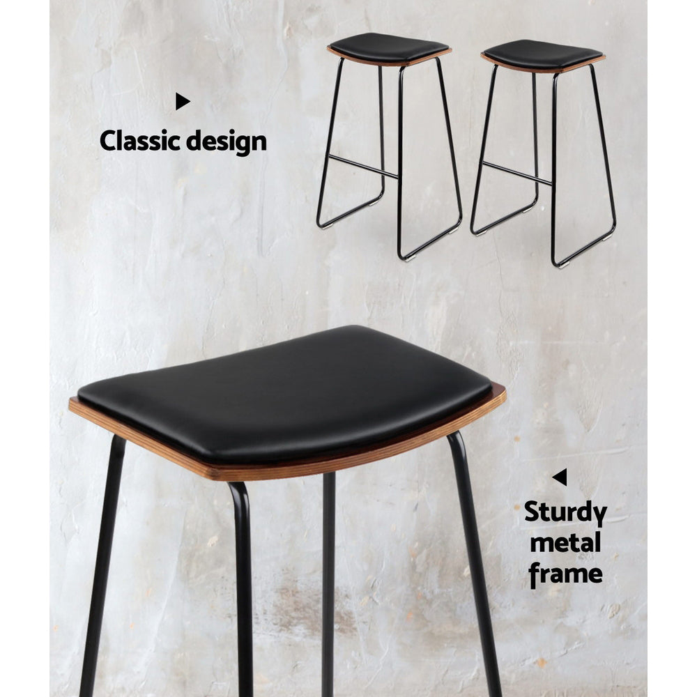 Artiss Set of 2 Backless PU Leather Bar Stools - Black and Wood - Delldesign Living - Furniture > Bar Stools & Chairs - free-shipping