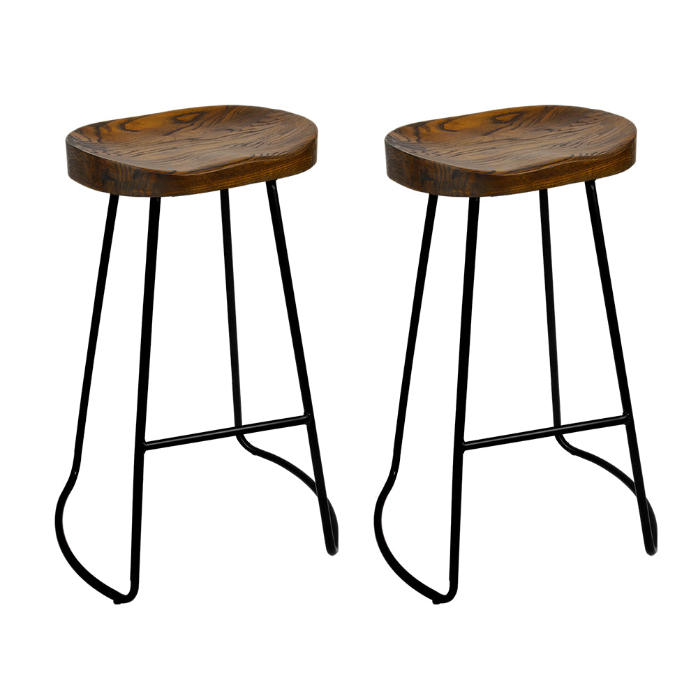 Artiss Set of 2 Backless Elm Wood Bar Stools 75cm - Black - Delldesign Living - Furniture > Bar Stools & Chairs - free-shipping