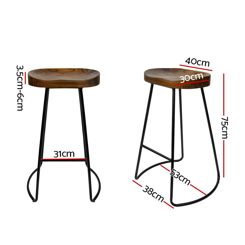 Artiss Set of 2 Backless Elm Wood Bar Stools 75cm - Black - Delldesign Living - Furniture > Bar Stools & Chairs - free-shipping