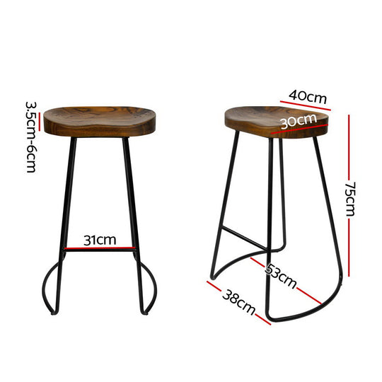 Artiss Set of 2 Backless Elm Wood Bar Stools 75cm - Black - Delldesign Living - Furniture > Bar Stools & Chairs - free-shipping