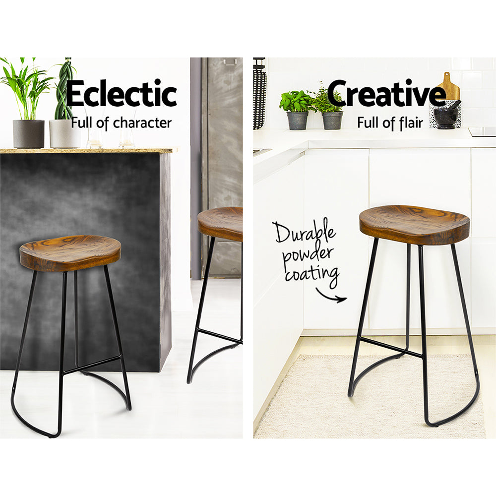 Artiss Set of 2 Backless Elm Wood Bar Stools 75cm - Black - Delldesign Living - Furniture > Bar Stools & Chairs - free-shipping