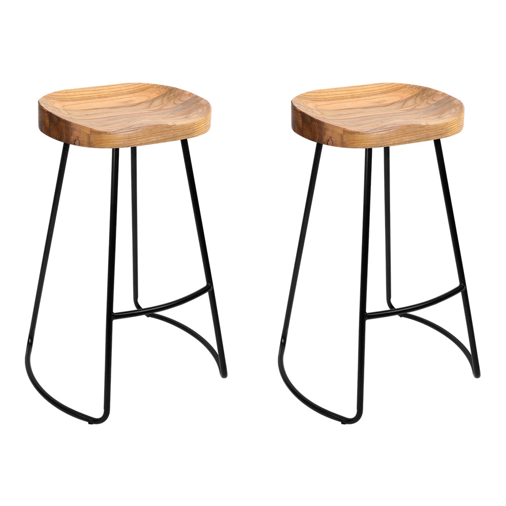 Artiss Set of 2 Elm Wood Backless Bar Stools 65cm - Black and Light Natural - Delldesign Living - Furniture > Bar Stools & Chairs - free-shipping