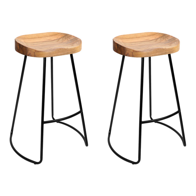 Artiss Set of 2 Elm Wood Backless Bar Stools 65cm - Black and Light Natural - Delldesign Living - Furniture > Bar Stools & Chairs - free-shipping