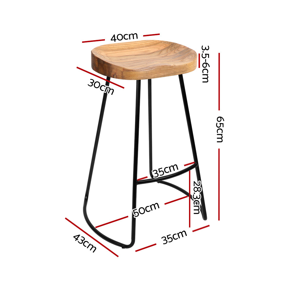 Artiss Set of 2 Elm Wood Backless Bar Stools 65cm - Black and Light Natural - Delldesign Living - Furniture > Bar Stools & Chairs - free-shipping