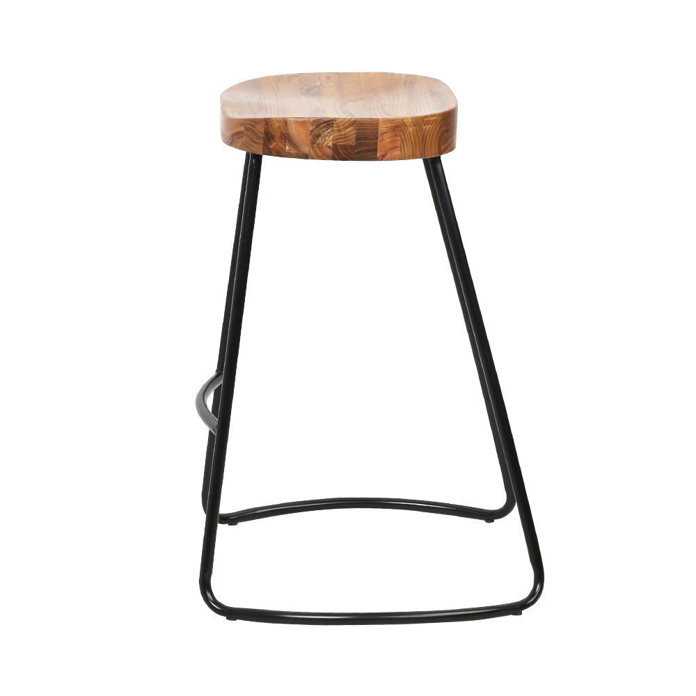 Artiss Set of 2 Elm Wood Backless Bar Stools 65cm - Black and Light Natural - Delldesign Living - Furniture > Bar Stools & Chairs - free-shipping