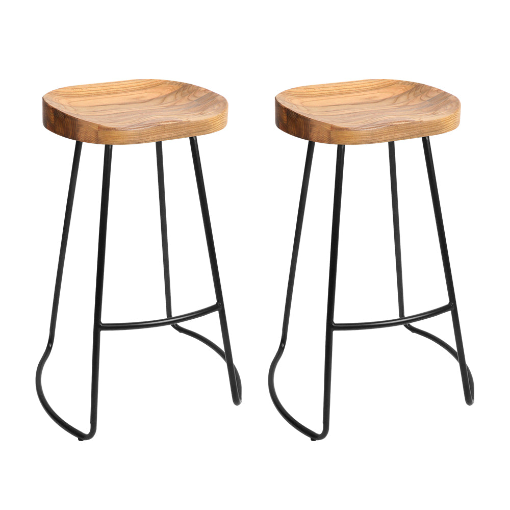 Artiss Set of 2 Elm Wood Backless Bar Stools 75cm - Black and Light Natural - Delldesign Living - Furniture > Bar Stools & Chairs - free-shipping