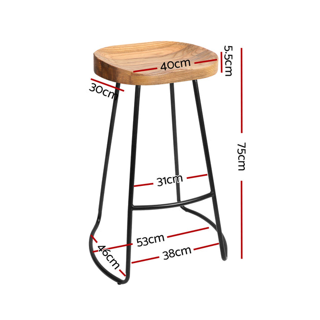 Artiss Set of 2 Elm Wood Backless Bar Stools 75cm - Black and Light Natural - Delldesign Living - Furniture > Bar Stools & Chairs - free-shipping