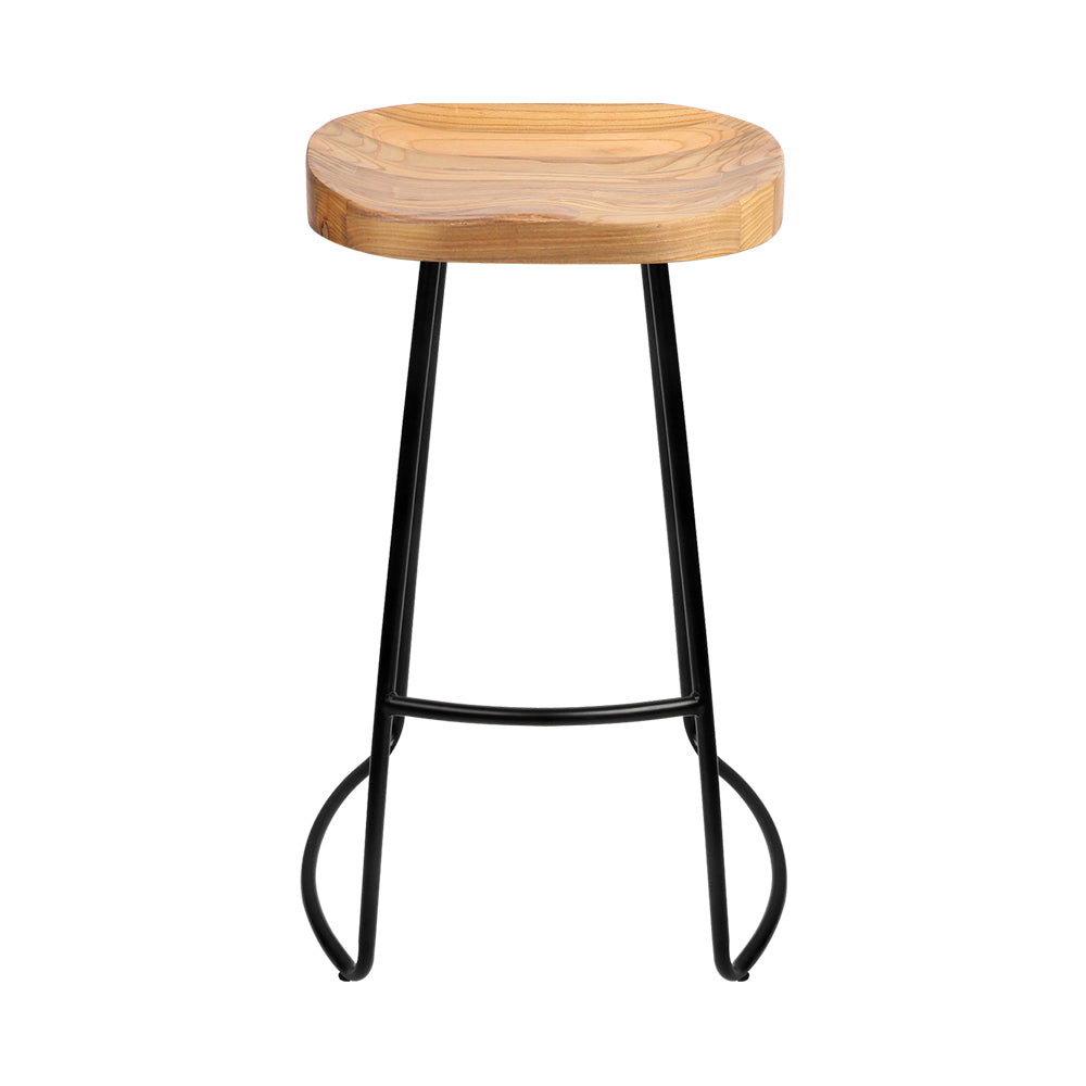 Artiss Set of 2 Elm Wood Backless Bar Stools 75cm - Black and Light Natural - Delldesign Living - Furniture > Bar Stools & Chairs - free-shipping