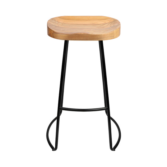 Artiss Set of 2 Elm Wood Backless Bar Stools 75cm - Black and Light Natural - Delldesign Living - Furniture > Bar Stools & Chairs - free-shipping