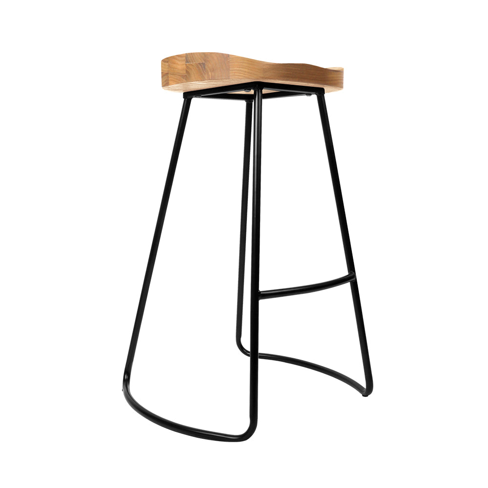 Artiss Set of 2 Elm Wood Backless Bar Stools 75cm - Black and Light Natural - Delldesign Living - Furniture > Bar Stools & Chairs - free-shipping