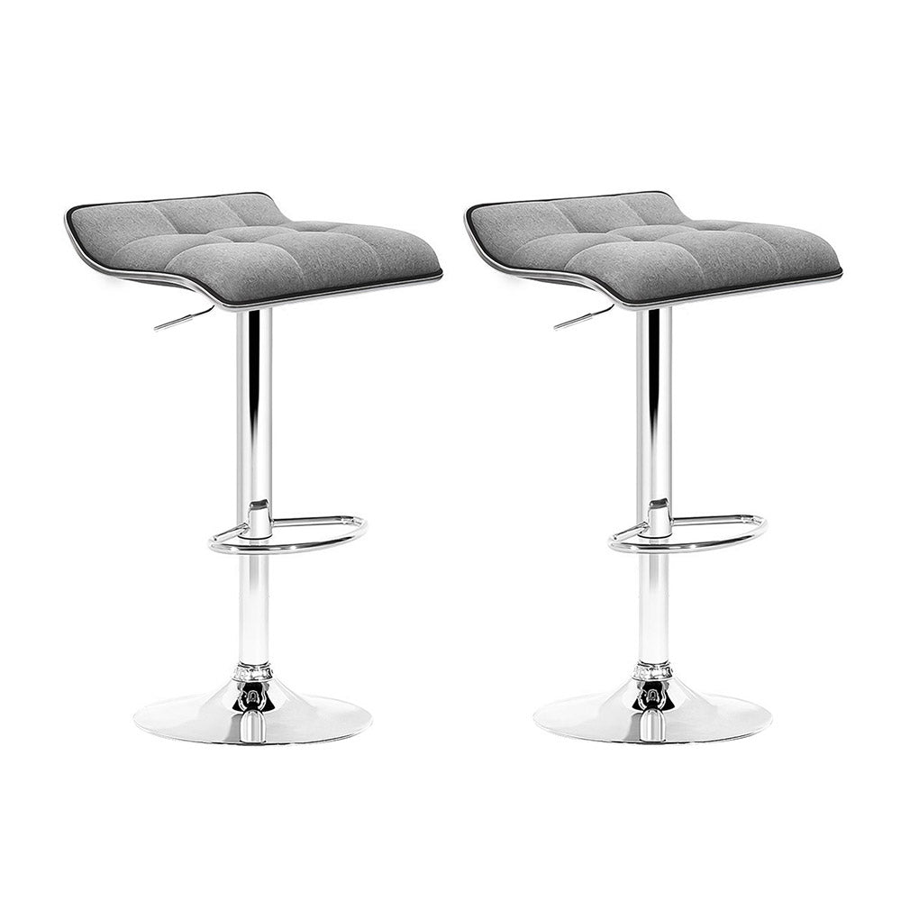 Artiss Set of 2 Fabric Bar Stools Swivel Bar Stools- Grey Chrome - Delldesign Living - Furniture > Bar Stools & Chairs - free-shipping