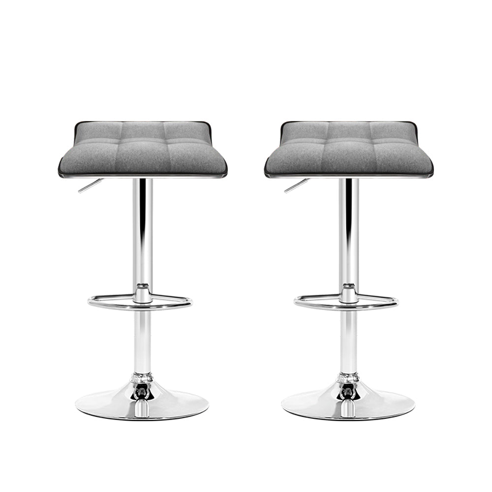 Artiss Set of 2 Fabric Bar Stools Swivel Bar Stools- Grey Chrome - Delldesign Living - Furniture > Bar Stools & Chairs - free-shipping