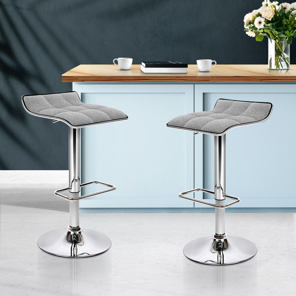 Artiss Set of 2 Fabric Bar Stools Swivel Bar Stools- Grey Chrome - Delldesign Living - Furniture > Bar Stools & Chairs - free-shipping